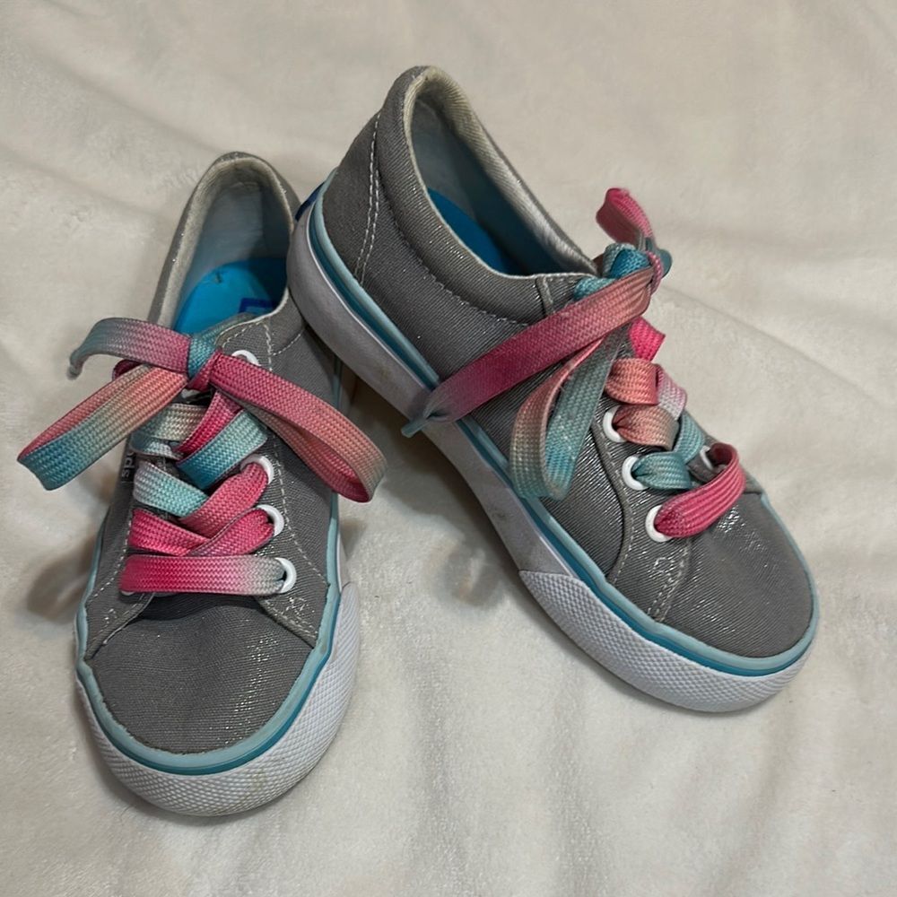 Keds size 11 grey sparkle sneaker with rainbow laces